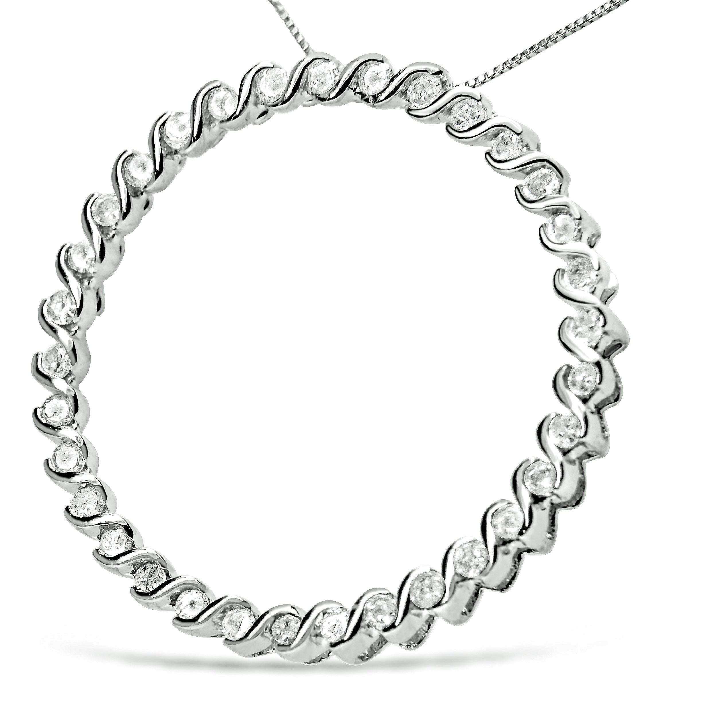 .925 Sterling Silver 3/4 Cttw Round Diamond Spiral Curved Circle Pendant 18" Necklace I-J Color, I3 Clarity on sale at MyriadMart