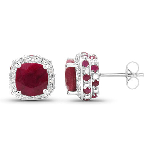 6.12 Carat Dyed Ruby, Ruby and White Topaz .925 Sterling Silver Earrings on sale at MyriadMart