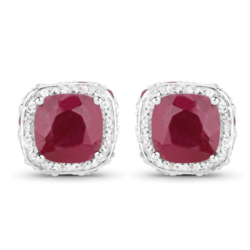 6.12 Carat Dyed Ruby, Ruby and White Topaz .925 Sterling Silver Earrings on sale at MyriadMart