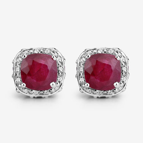 6.12 Carat Dyed Ruby, Ruby and White Topaz .925 Sterling Silver Earrings on sale at MyriadMart