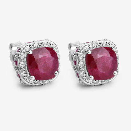 6.12 Carat Dyed Ruby, Ruby and White Topaz .925 Sterling Silver Earrings on sale at MyriadMart