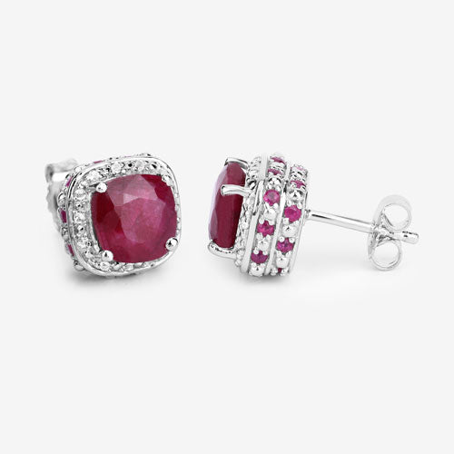 6.12 Carat Dyed Ruby, Ruby and White Topaz .925 Sterling Silver Earrings on sale at MyriadMart