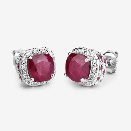 6.12 Carat Dyed Ruby, Ruby and White Topaz .925 Sterling Silver Earrings on sale at MyriadMart