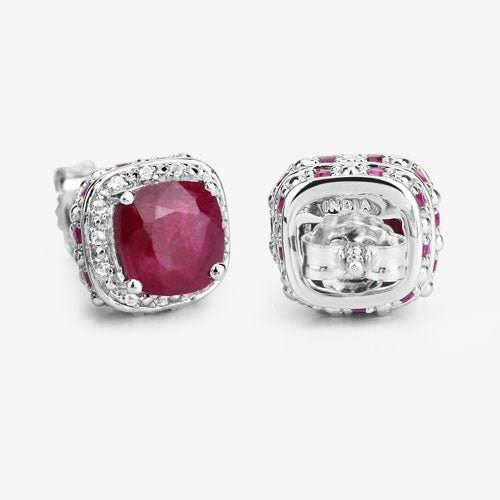6.12 Carat Dyed Ruby, Ruby and White Topaz .925 Sterling Silver Earrings on sale at MyriadMart