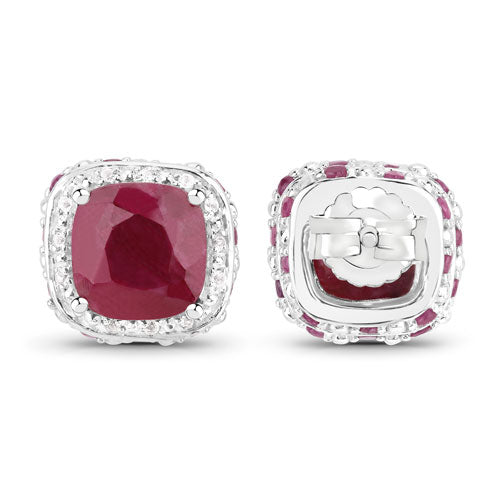 6.12 Carat Dyed Ruby, Ruby and White Topaz .925 Sterling Silver Earrings on sale at MyriadMart