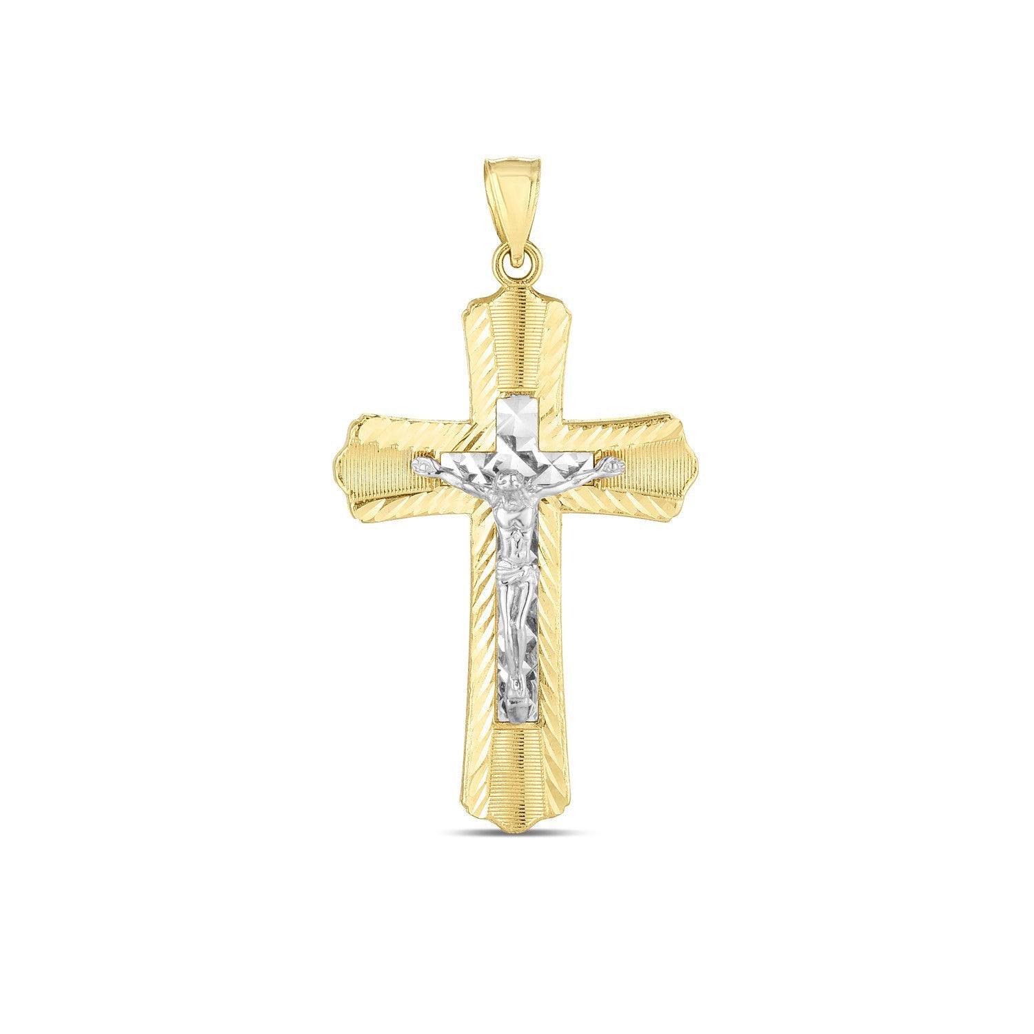 14k Two Tone Gold High Polish Diamond Cut Cross Pendant on sale at MyriadMart
