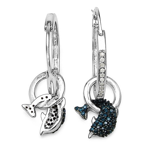 0.54 Carat Genuine Blue Diamond and White Diamond .925 Sterling Silver Earrings on sale at MyriadMart