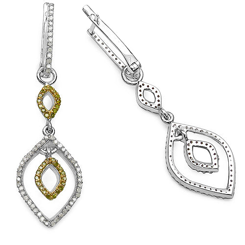 1.00 Carat Genuine White Diamond & Yellow Diamond .925 Sterling Silver Earrings on sale at MyriadMart