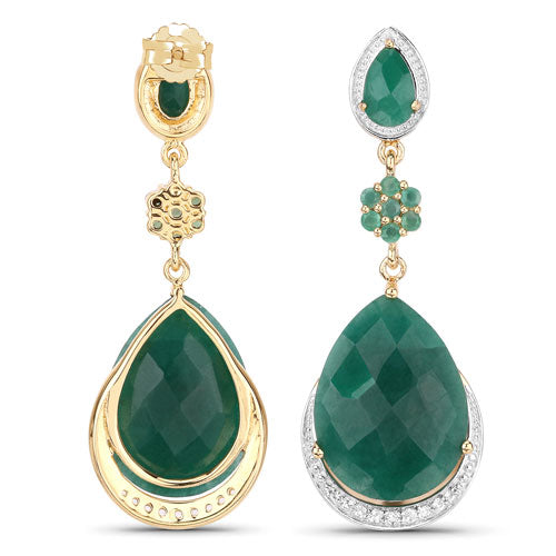 22.70 Carat Dyed Emerald and White Topaz .925 Sterling Silver Earrings on sale at MyriadMart