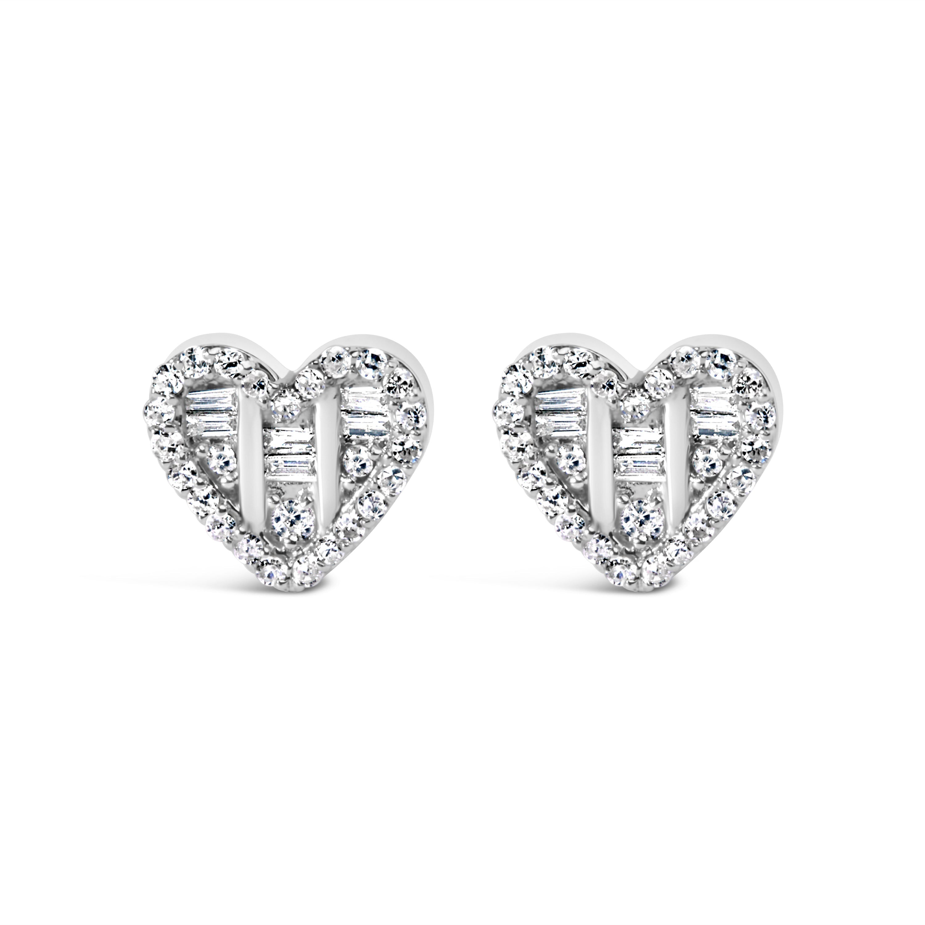 14K Yellow Gold Plated .925 Sterling Silver 1/2 Cttw Round and Baguette Diamond Composite Heart Shaped Stud Earring I-J Color, SI2-I1 Clarity on sale at MyriadMart