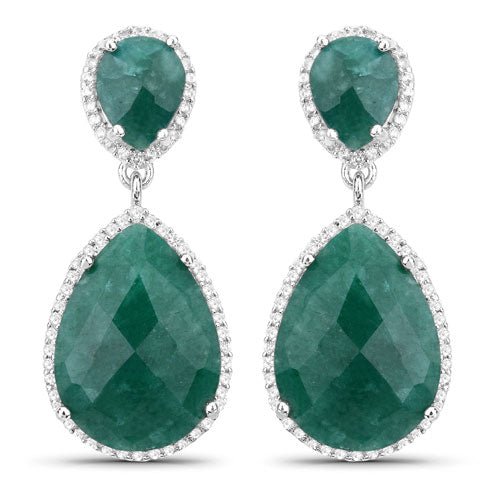 19.42 Carat Dyed Emerald and White Topaz .925 Sterling Silver Earrings on sale at MyriadMart