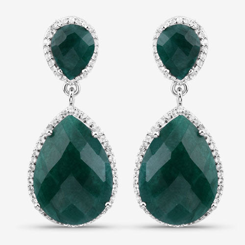 19.42 Carat Dyed Emerald and White Topaz .925 Sterling Silver Earrings on sale at MyriadMart
