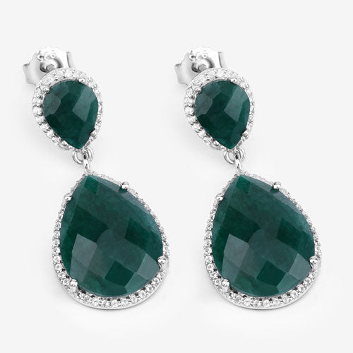 19.42 Carat Dyed Emerald and White Topaz .925 Sterling Silver Earrings on sale at MyriadMart