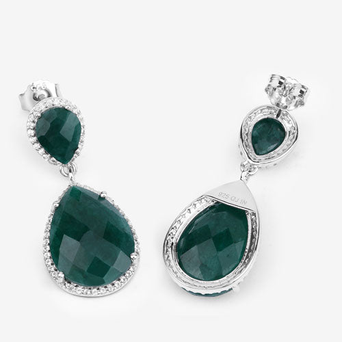 19.42 Carat Dyed Emerald and White Topaz .925 Sterling Silver Earrings on sale at MyriadMart