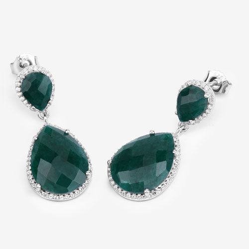 19.42 Carat Dyed Emerald and White Topaz .925 Sterling Silver Earrings on sale at MyriadMart