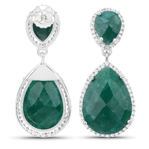 19.42 Carat Dyed Emerald and White Topaz .925 Sterling Silver Earrings on sale at MyriadMart