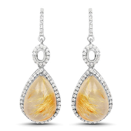 10.04 Carat Genuine Golden Rutile And White Topaz .925 Sterling Silver Earrings on sale at MyriadMart