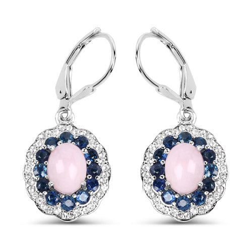 4.00 Carat Genuine Opal Pink, Blue Sapphire and White Topaz .925 Sterling Silver Earrings on sale at MyriadMart