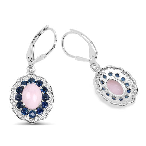 4.00 Carat Genuine Opal Pink, Blue Sapphire and White Topaz .925 Sterling Silver Earrings on sale at MyriadMart