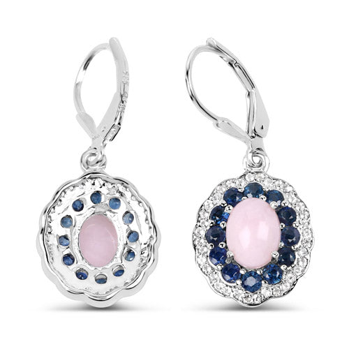 4.00 Carat Genuine Opal Pink, Blue Sapphire and White Topaz .925 Sterling Silver Earrings on sale at MyriadMart