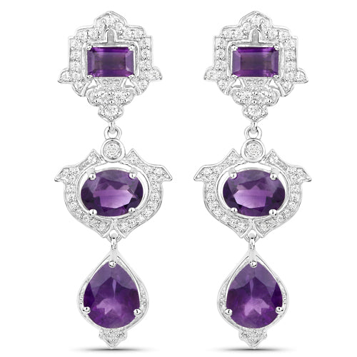 6.97 Carat Genuine Amethyst and White Topaz .925 Sterling Silver Earrings on sale at MyriadMart