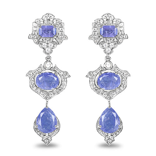 7.73 Carat Genuine Tanzanite and White Topaz .925 Sterling Silver Earrings on sale at MyriadMart