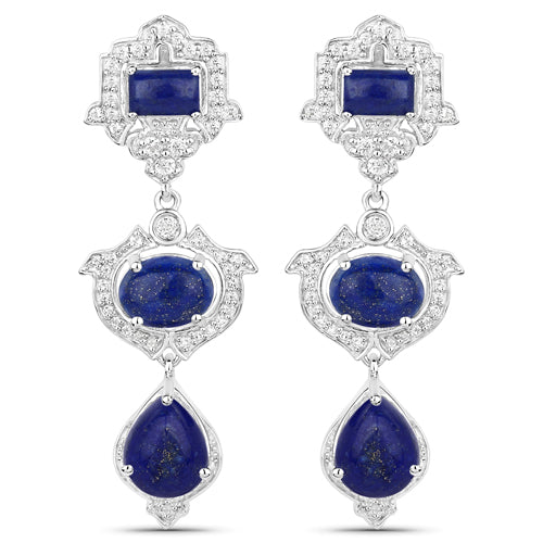 9.37 Carat Genuine Lapis and White Topaz .925 Sterling Silver Earrings on sale at MyriadMart