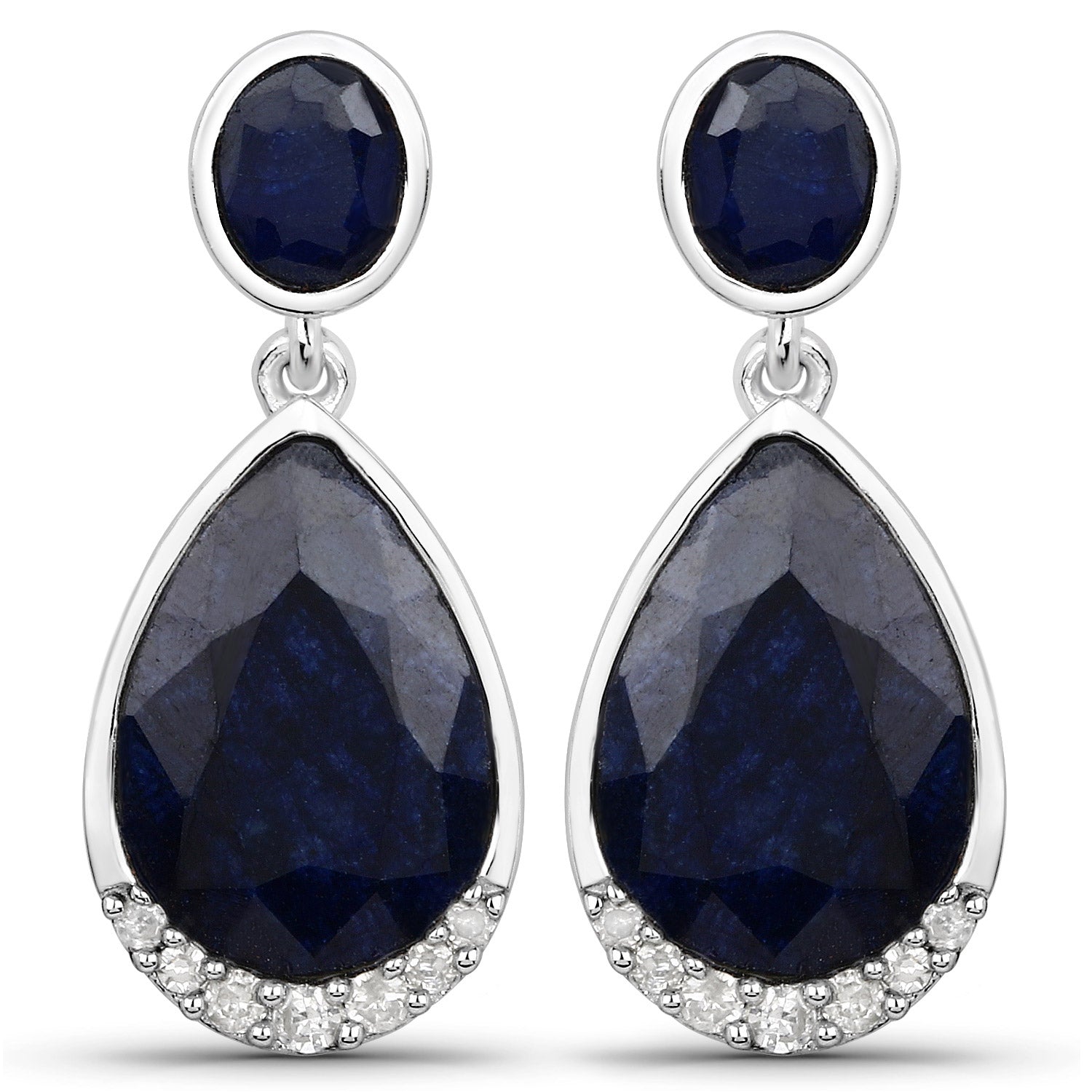 7.90 Carat Dyed Sapphire and White Diamond .925 Sterling Silver Earrings on sale at MyriadMart