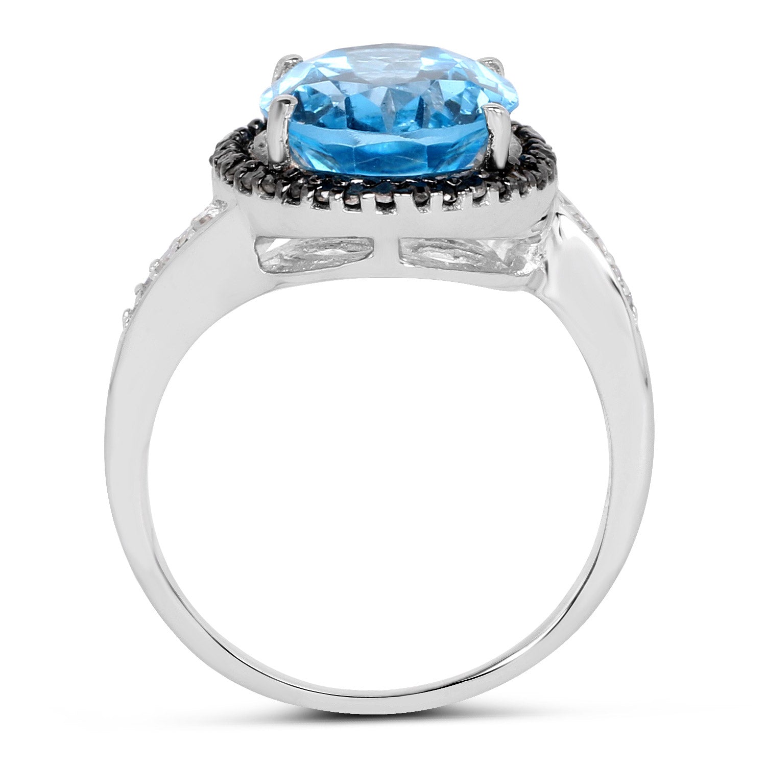 5.48 Carat Genuine Swiss Blue Topaz, Black Diamond and White Diamond .925 Sterling Silver Ring on sale at MyriadMart