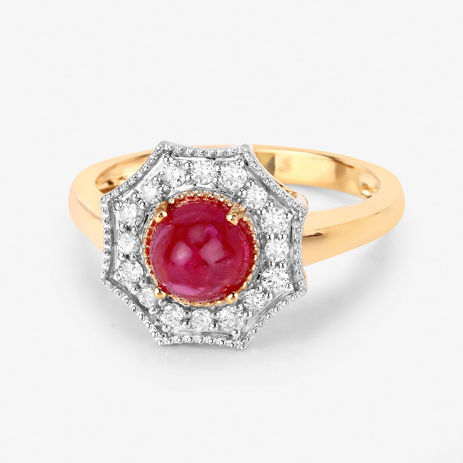 2.01 Carat Genuine Ruby and White Diamond 14K Yellow Gold Ring on sale at MyriadMart