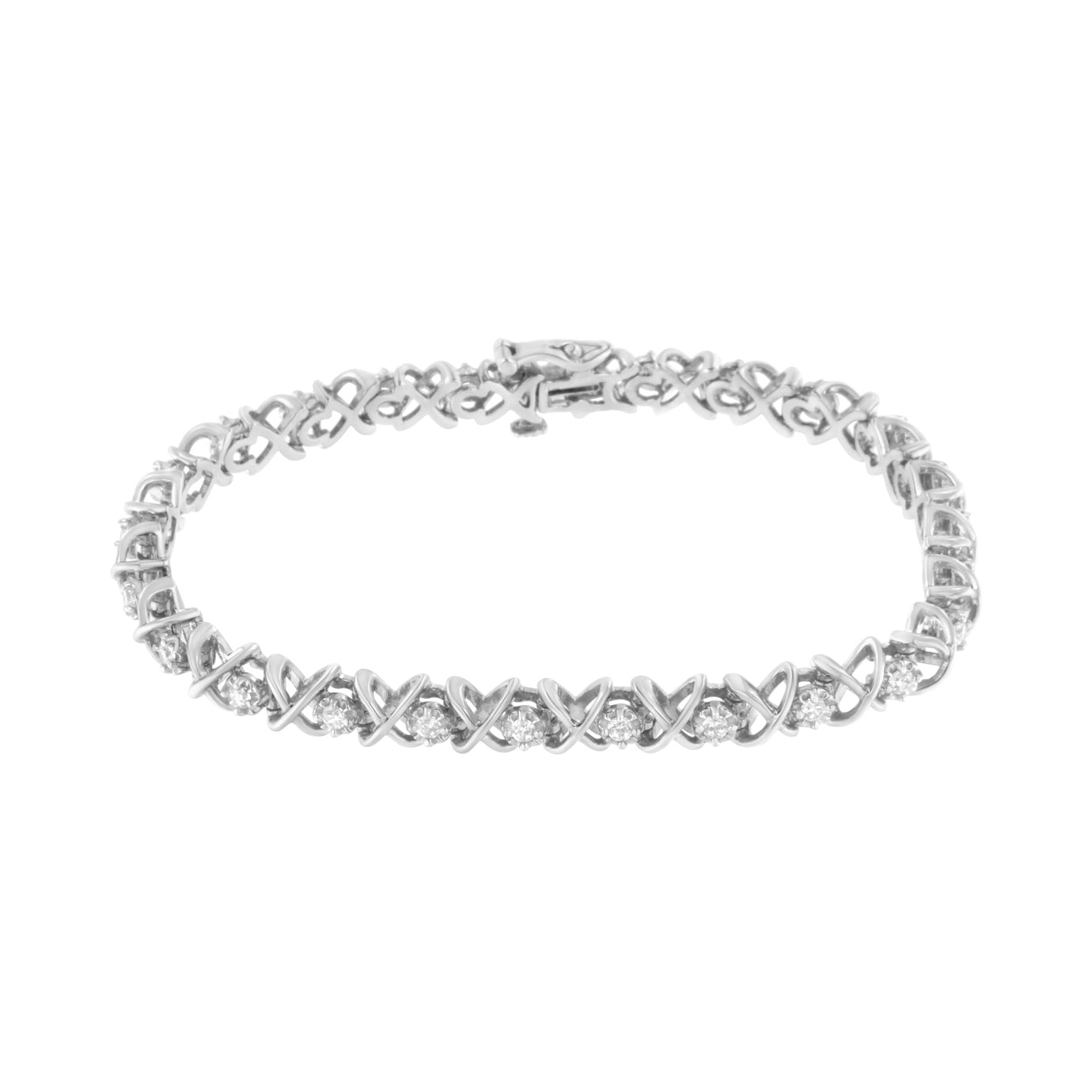 .925 Sterling Silver 1 cttw Brilliant Round-Cut Diamond "X" Link Bracelet I-J Clarity, I2-I3 Color - Size 7" on sale at MyriadMart