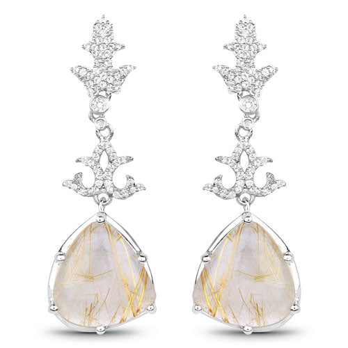 15.97 Carat Genuine Golden Rutile And White Topaz .925 Sterling Silver Earrings on sale at MyriadMart