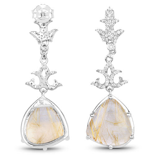 15.97 Carat Genuine Golden Rutile And White Topaz .925 Sterling Silver Earrings on sale at MyriadMart