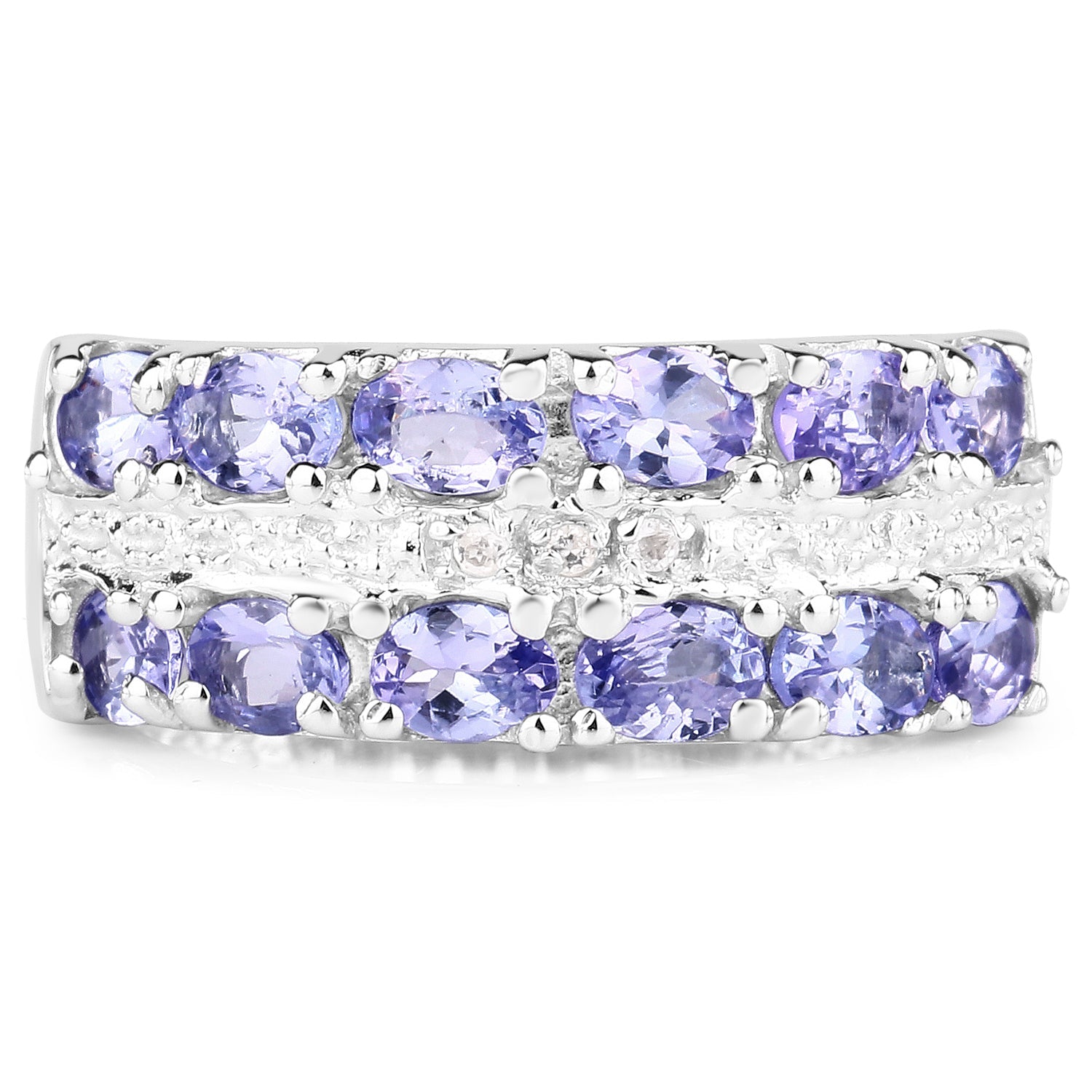 2.05 Carat Genuine Tanzanite and White Topaz .925 Sterling Silver Ring on sale at MyriadMart