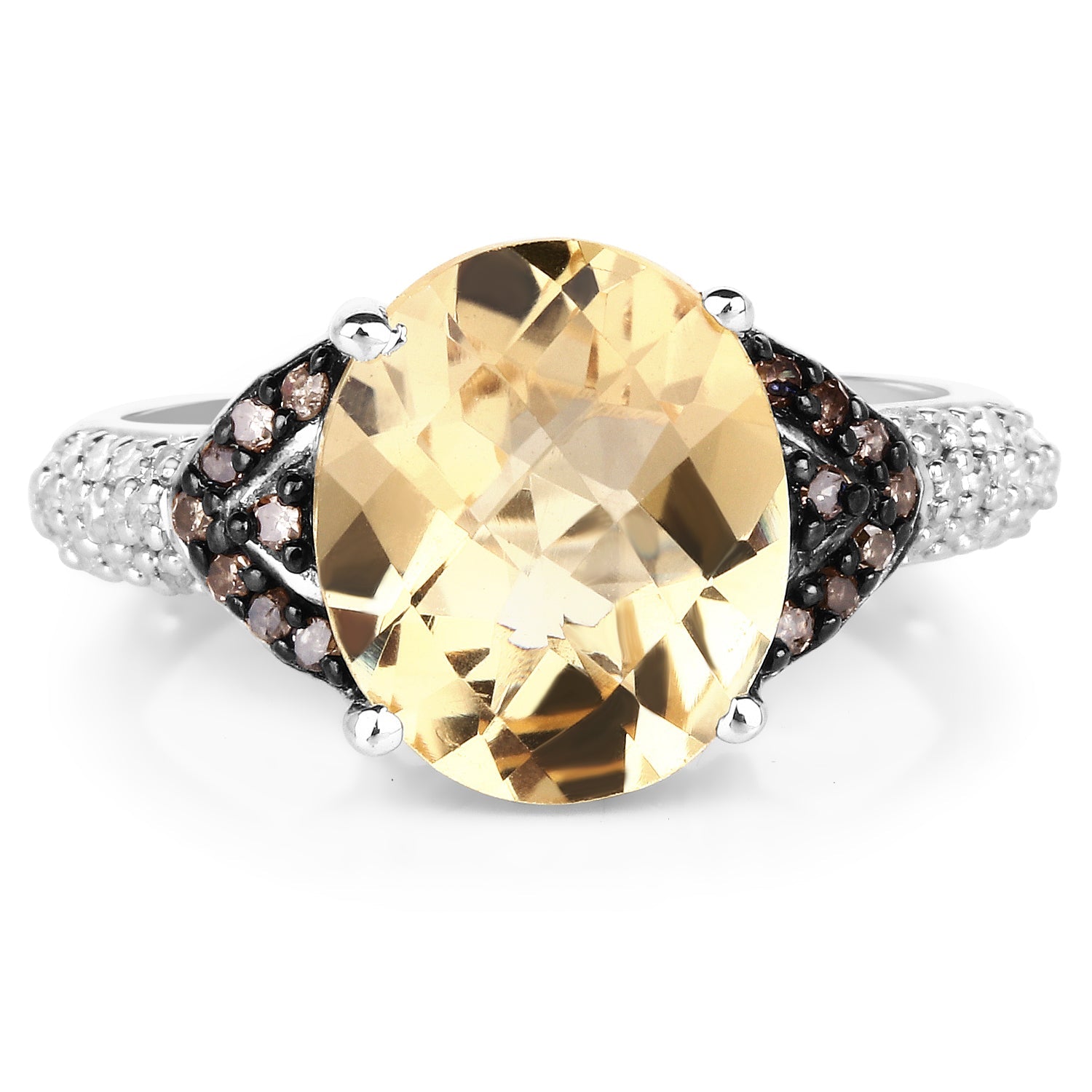 4.65 Carat Genuine Citrine, Champagne Diamond & White Diamond .925 Sterling Silver Ring on sale at MyriadMart