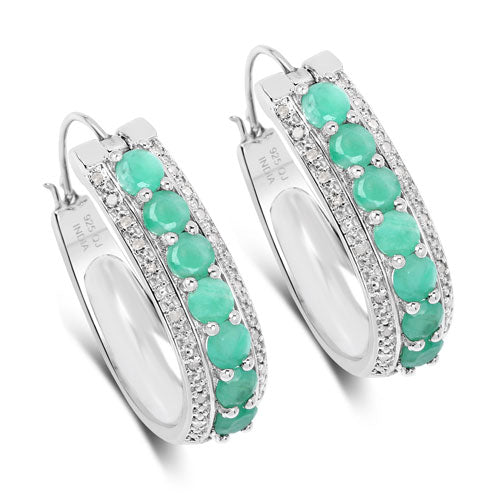 3.42 Carat Genuine Emerald and White Diamond .925 Sterling Silver Earrings on sale at MyriadMart