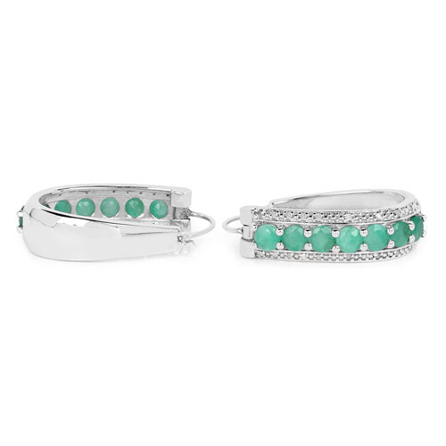 3.42 Carat Genuine Emerald and White Diamond .925 Sterling Silver Earrings on sale at MyriadMart
