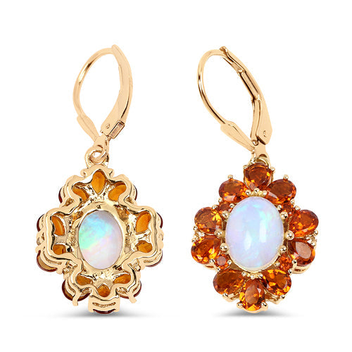 14K Yellow Gold Plated 5.42 Carat Genuine Ethiopian Opal, Citrine and White Topaz .925 Sterling Silver Earrings on sale at MyriadMart