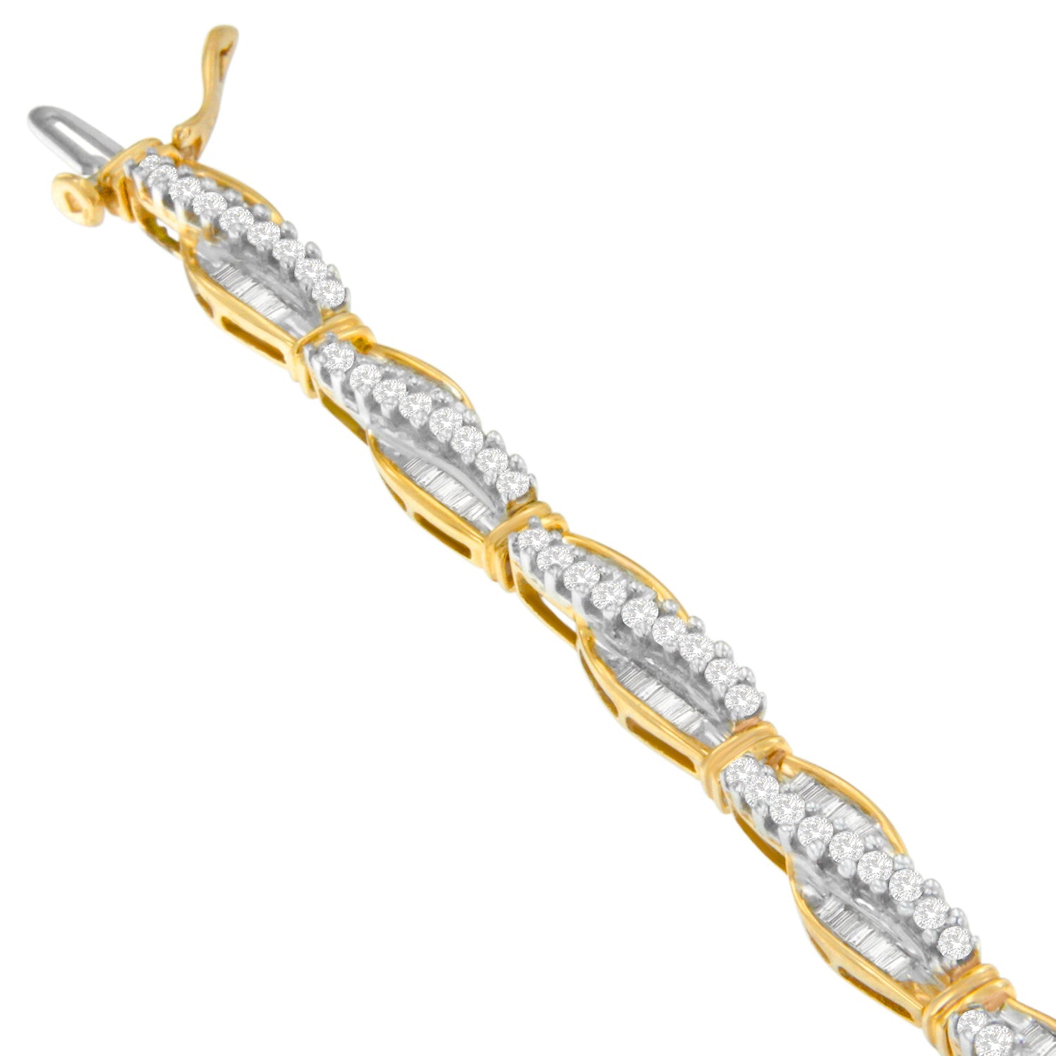 14K Yellow Gold Round and Baguette Cut Winding Love Diamond Bracelet 3.00 cttw, H-I Color, SI1-SI2 Clarity on sale at MyriadMart