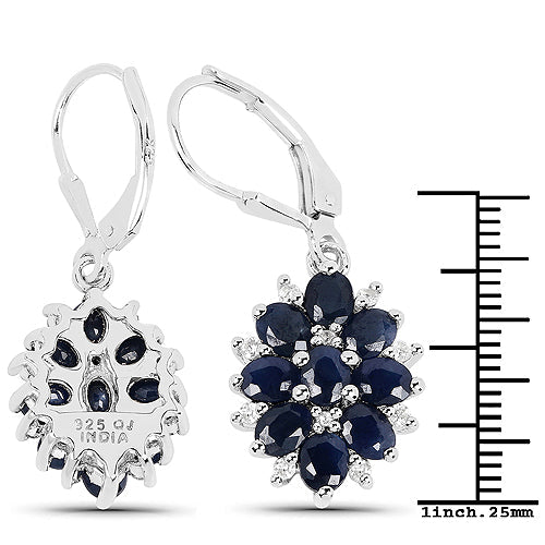 3.94 Carat Blue Sapphire and White Zircon .925 Sterling Silver Earrings on sale at MyriadMart
