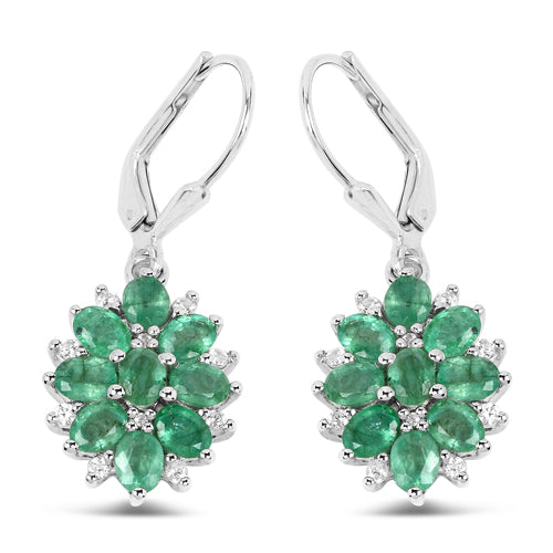 3.04 Carat Genuine Zambian Emerald and White Zircon .925 Sterling Silver Earrings on sale at MyriadMart