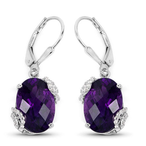 10.18 Carat Genuine Amethyst and White Topaz .925 Sterling Silver Earrings on sale at MyriadMart