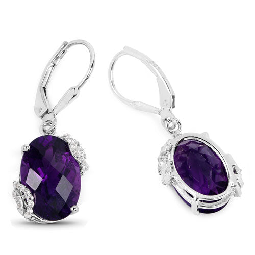 10.18 Carat Genuine Amethyst and White Topaz .925 Sterling Silver Earrings on sale at MyriadMart