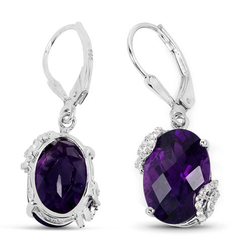 10.18 Carat Genuine Amethyst and White Topaz .925 Sterling Silver Earrings on sale at MyriadMart