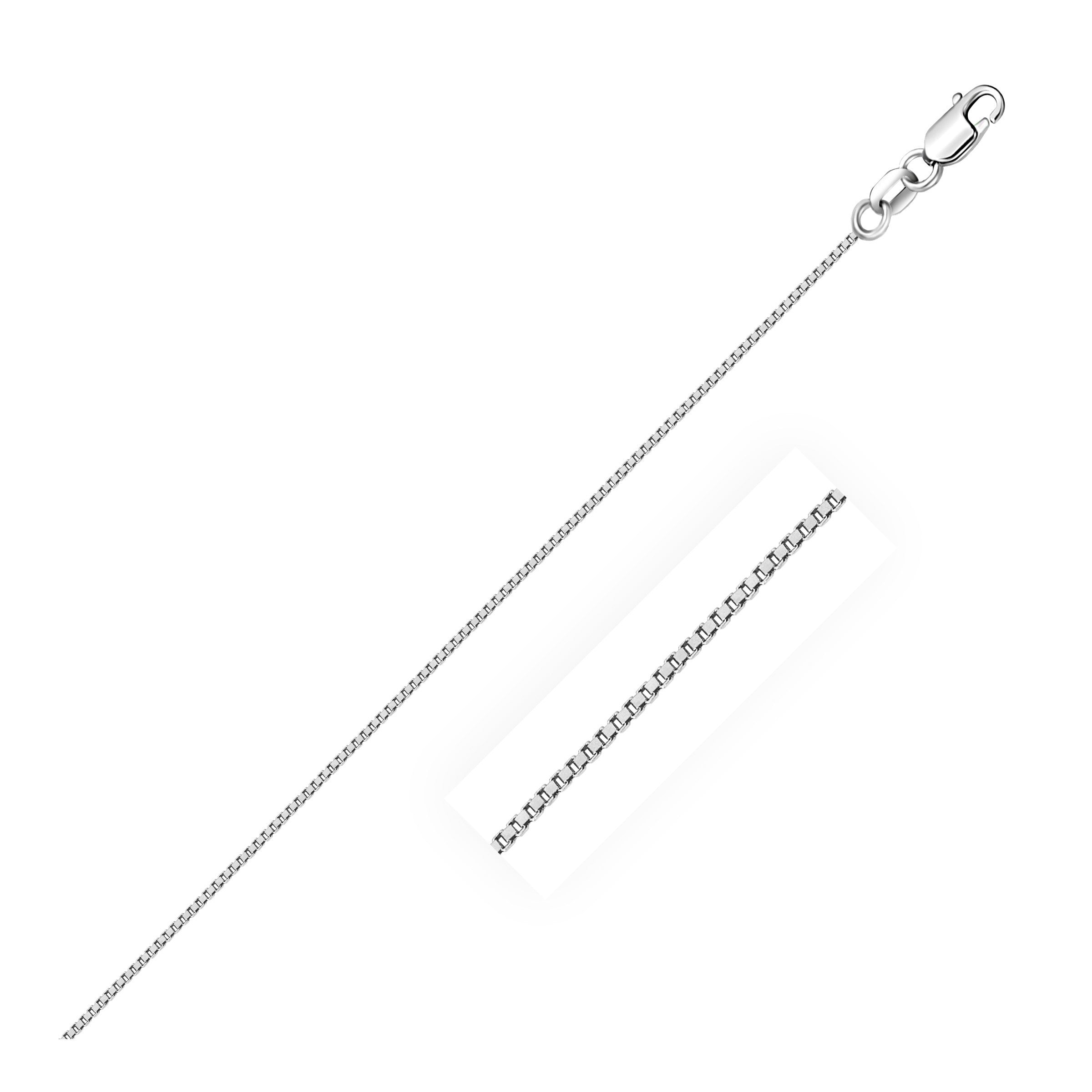 18k White Gold Box Chain 0.6mm on sale at MyriadMart