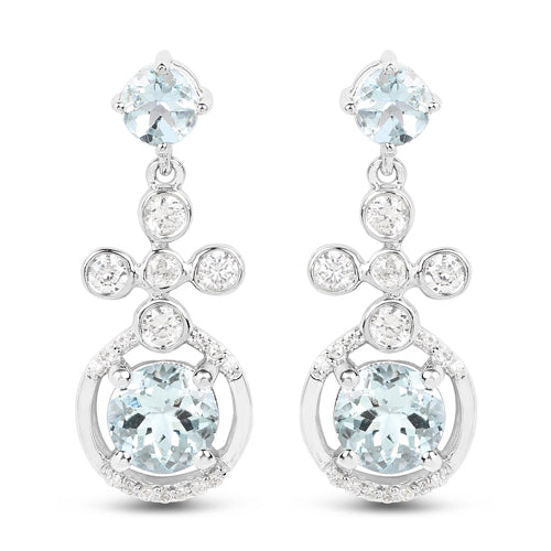 4.42 Carat Genuine Aquamarine and White Zircon .925 Sterling Silver Earrings on sale at MyriadMart
