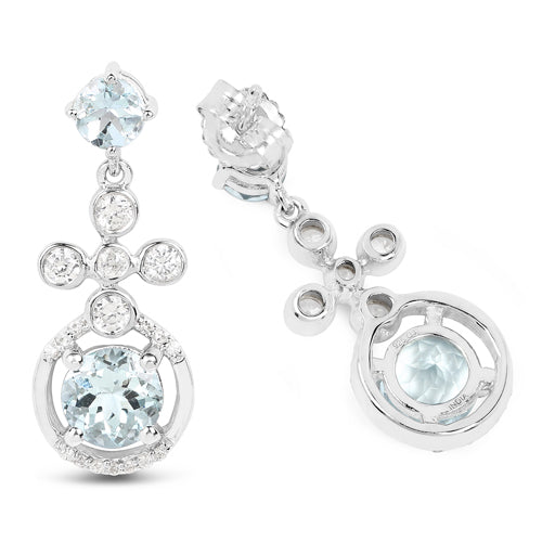 4.42 Carat Genuine Aquamarine and White Zircon .925 Sterling Silver Earrings on sale at MyriadMart