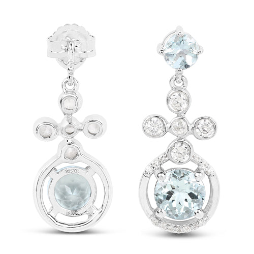 4.42 Carat Genuine Aquamarine and White Zircon .925 Sterling Silver Earrings on sale at MyriadMart