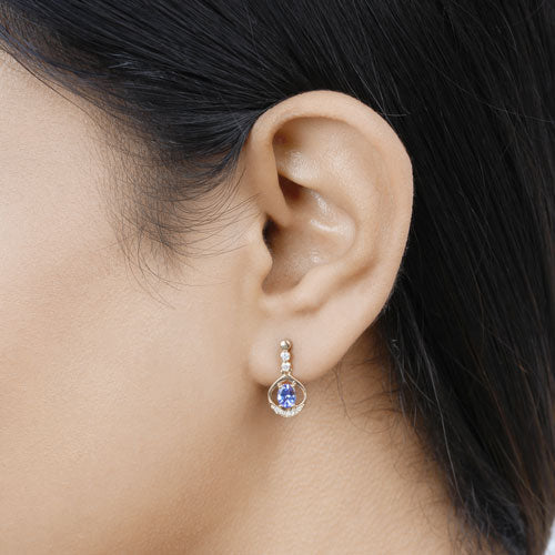 0.76 Carat Genuine Tanzanite and White Diamond 14K Yellow Gold Earrings on sale at MyriadMart