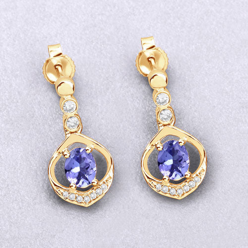0.76 Carat Genuine Tanzanite and White Diamond 14K Yellow Gold Earrings on sale at MyriadMart